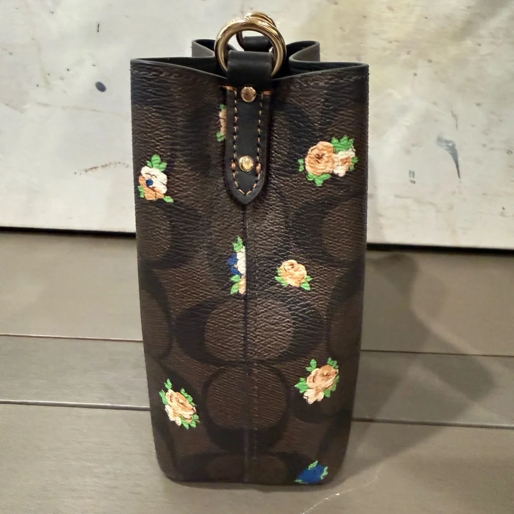 Coach Mini Town Bucket Bag Signature Canvas Rose Floral Crossbody Brown Black - Picture 8 of 13